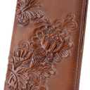 Wallet Women Ultra Slim Thin Rfid 3D Embossed Vegan Leather Womens Wallet Clutch Long Ladies Wallet (02-Red-Brown)