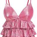 Floerns Women's Sleeveless Cami Tank Top V Neck Layered Hem Party Camisole (L)