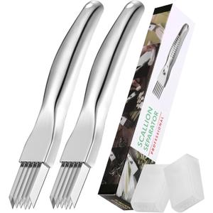 2Pcs Upgrade Shred Silk The Knife, Stainless Steel Green Onion Cutter, Multifunctional Kitchen Vegetable Chopper for Garlic Onion, Premium Food Slicer Gadget, Off the College