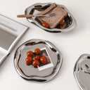Silver Tray Decorative Vanity Tray Bathroom Tray Jewelry Dish Ceramic Silver Round Plate Holder Makeup Tray Home Organizers Irregular Storage Plate Bathroom Organizer (Round)