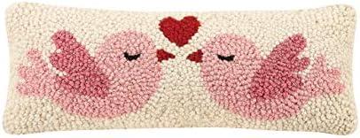 Peking Handicraft 30TG442C05OB Love Birds Blown Filled Hook Pillow, 12-inch Length, Wool and Cotton