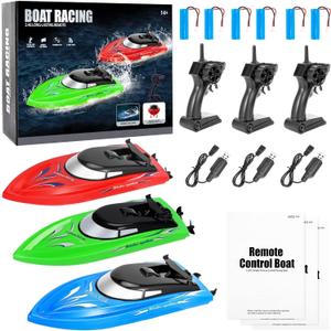 3PACK Remote Control Boat, Rc Boat for Kids, Whole Body Waterproof, 6 Rechargeable Batteries Summer Water Toys for Pools Lakes River & Bathtub. (Blue Red Green)