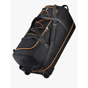 Rolling Duffle Bag with Wheels,110L/140L Expandable Soft-Sided Foldable Duffle Bag with 2 Rubber Wheels,Packable 32” Rolling Carry-On with Multi-Pockets & Compartments (Black Orange)