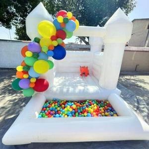 Inflatable White Bounce House Professional Mini Jumping Bouncy Castle Bouncer for Kids Party with Air Blower (8 * 10 * 8ft with a Ball Pit)