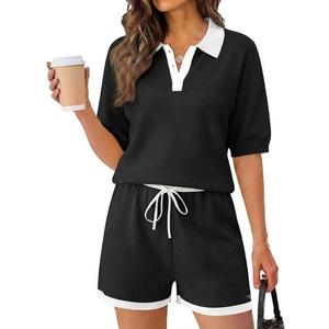 Lounge Sets for Women Two Piece Sets Summer Short Sleeve Shirts and Drawstring Shorts Outfits Vacation Clothing S 