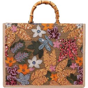 Sister Amy Elegant Sequin-Embroidered Woven Tote Bag - Stylish Summer Beach Shoulder Handbag for Women's Vacation Essentials