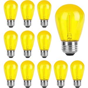 Sxminer 15 Pack S14 LED Bulbs Yellow Led String Light Bulbs 1W Plastic Shatterproof LED Replacement Bulb E26 Base Edison Decorative Bulb Outdoor String Light for Christmas Halloween Patio Party Decor
