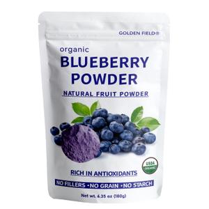 Golden Field Organic Blueberry Powder, Natural Fruit Powder, USDA Organic, No Fillers or Starch, Rich in Antioxidants, 6.35 oz