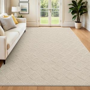 U'Artlines 8x10 Beige Washable Area Rug for Living Room