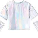 Perfashion Girls Metallic Shirts with Arm Sleeves, Shiny Crop Top for Dancing, Raves, Festivals, Costumes 12-13 Years