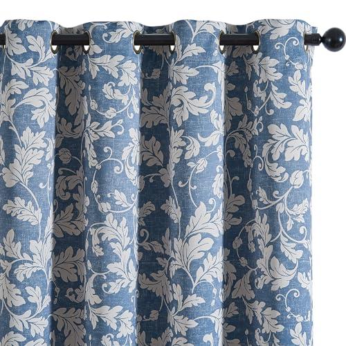 jinchan Vintage Curtains 84 Inch Long Cream Scroll Leaf Dusty Blue Curtians for Living Room Bedroom Room Darkenign Drapes Thermal Insulated Classic Traditional Privacy Grommet Top 2 Panels