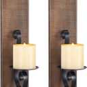 ZOOYOO Black Metal and Wooden Wall Sconce Candle Holders, Elegant Swirling Iron Wall Candle Sconce Holders, Black Hanging Wall Sconce Candle Holders, Set of 2
