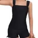 Beautyin Girls Tankini Swimsuit 2 Piece Bathing Suit Adjustable Straps Tween Tankini Swim Top & Shorts Swimwear 14Y (Black)