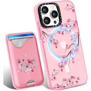 Toycamp for iPhone 15 Pro Case - Compatible with Magsafe Credit Card Holder Wallet Magnetic Cute Women Teen Girls Kawaii Girly Unique Flower Design Phone Cover for Apple 15 Pro 6.1"