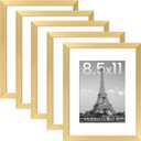 upsimples 8.5x11 Picture Frame Set of 5, Display Pictures 6x8 with Mat or 8.5 by 11 Without, Wall Gallery Photo Frames, Gold