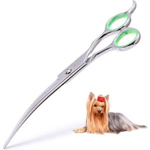 LovinPet Pet Grooming Scissors Professional Dog Cat Grooming Shears with Round Blunt Tip Stainless Steel, Dog Curved Scissors for Grooming Cats Dogs Grooming Tools