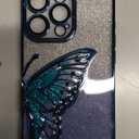 Designed for iPhone Case,Luxury Electroplated Liquid Floating Gradient Glitter Quicksand Butterfly Clear Shockproof Protective Cover Phone Case (Blue,iPhone 15 Pro Max)