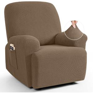 TAOCOCO Recliner Cover 4-Pieces, Recliner Stretch Sofa Slipcover, Recliner Cover 1 Seat, Couch Protector Soft, Furniture Protector Covers with Elastic, Chair Covers Jacquard Pattern (Khaki)