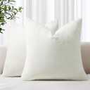 decorUhome Chenille Cream White Spring Euro Sham Throw Pillow Covers 22x22 Inch Set of 2, Decorative Soft Couch Pillow Covers Solid Dyed Accent Farmhouse Neutral Square Pillow Cases for Sofa