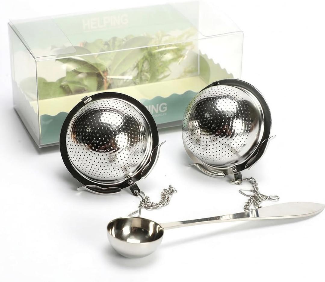 2 Pcs Ball Tea Infuser, 2.4 Inch Stainless Steel Mesh Reusable Loose Leaf Tea Strainer for Mugs, Teapots, Spices, Seasonings
