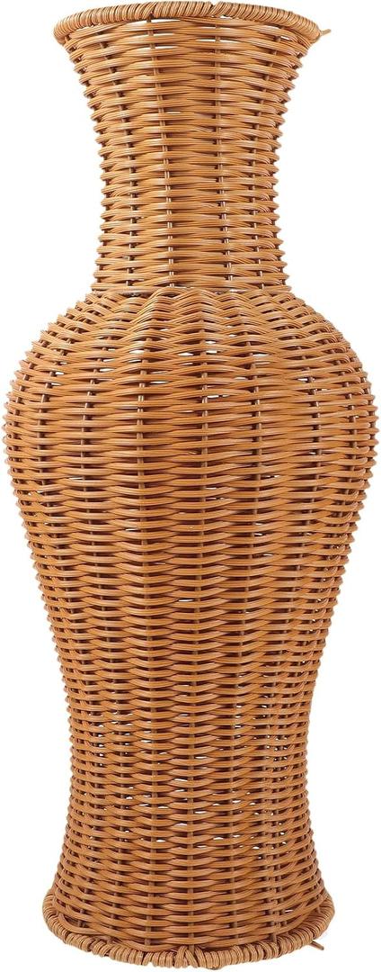 Rattan Wicker Woven Flower Vase, 17" Tall Handmade Wicker Vase for Dried Flowers & Pampas Grass, Rustic Farmhouse Floor & Tabletop Urn for Living Room Entryway Boho Decor (Light Brown)