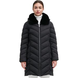 BINACL Women's Winter Coats, Thickened Warm Windproof Faux Fur & Detachable Hood Jacket, Black Medium