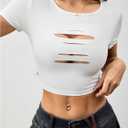 SOLY HUX Women's Cut Out Crop T Shirt Crew Neck Short Sleeve Fitted Going Out Tops (White, S)