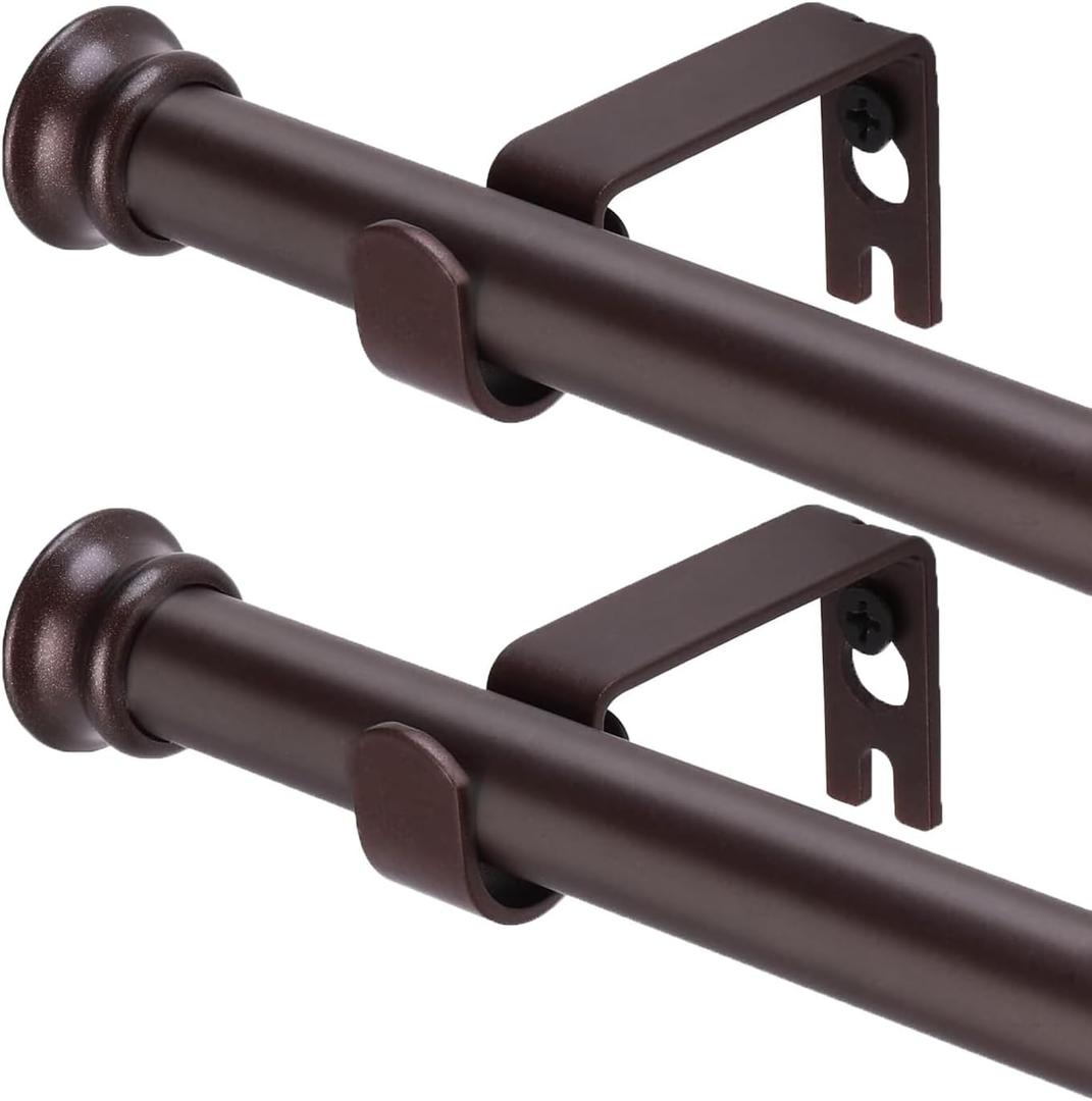 Curtain Rods 2 Pack 5/8 inch Brown Curtain Rods for Windows 30 to 45 Inch with Brackets Easy to Install for Bedroom Living room Kitchen