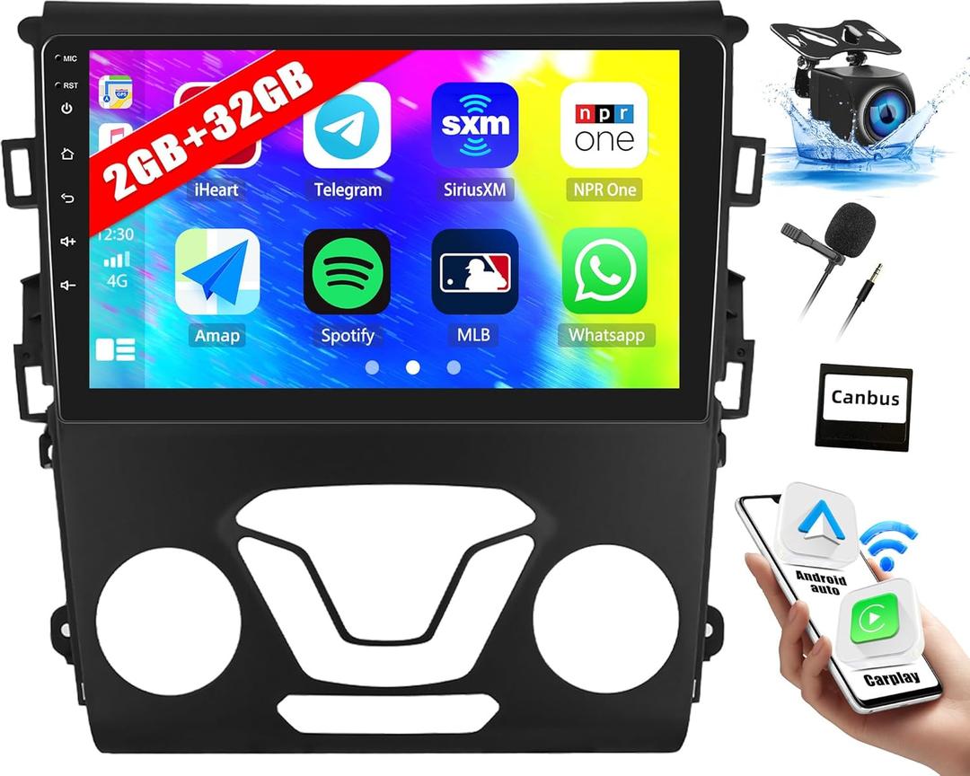 2G+64G Rimoody Android 13 Car Radio Stereo for Ford Fusion 2013-2019 for Ford Mondeo, Wireless Carplay Android Auto GPS Navigation WiFi 9 Inch Touch Screen Bluetooth FM/RDS +Backup Camera