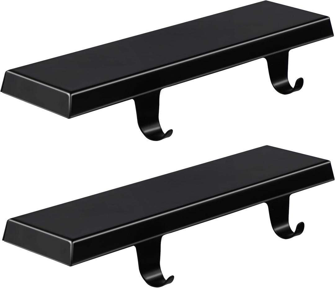 WYTAOHZL 2PCS Christmas Stocking Holders Metal Stocking Hangers Mantle Hangers Holders with Double Hooks Christmas Holder Bases for Fireplace Stair Indoor Decor Black