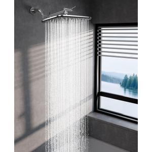 Veken Rain Shower Head, 11.8 Inch Large Rectangular Rainfall Showerhead, Adjustable Stainless Steel 11 inch Extension Arm, Detachable Waterfall Rain Fall Showerheads with Anti-Clog Nozzles, Chrome