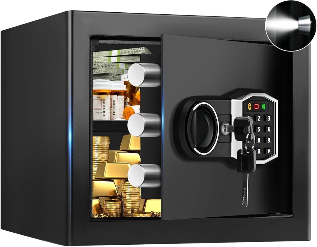 1.3 Cub Small Fireproof Safe for Home, Security Anti-Theft Fire Proof Safe Box with Spare Keys, Programmable Keypad and Alarm System, Digital Fireproof and Waterproof Safes for Document Money Medicine