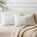 JUSPURBET Cream White Decorative Lumbar Velvet Throw Pillow Covers 12x20,Pack of 2 Luxury Soft Solid Cushion Cases for Sofa Couch Bed