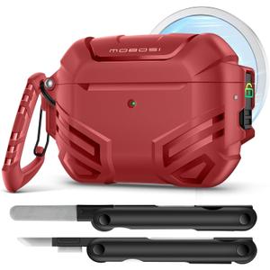 MOBOSI for AirPods Pro 3 Case with Lock, Compatible with AirPod 3rd Gen Cover [Fit for MagSafe], Military Grade Hard Shell for iPods Pro3 with Cleaner Kit & Keychain for Men(2025), Red