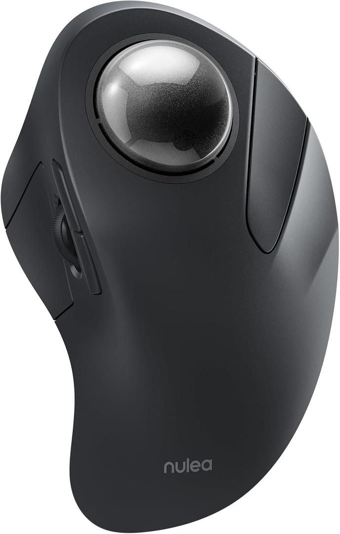 Nulea Wireless Ergonomic Trackball Mouse, Rechargeable, Bluetooth Rollerball Mouse, 44mm Index Finger Trackball, 5 Adjustable DPI, Compatible with PC, Laptop, iPad, Mac, Windows, Android (D-Black)