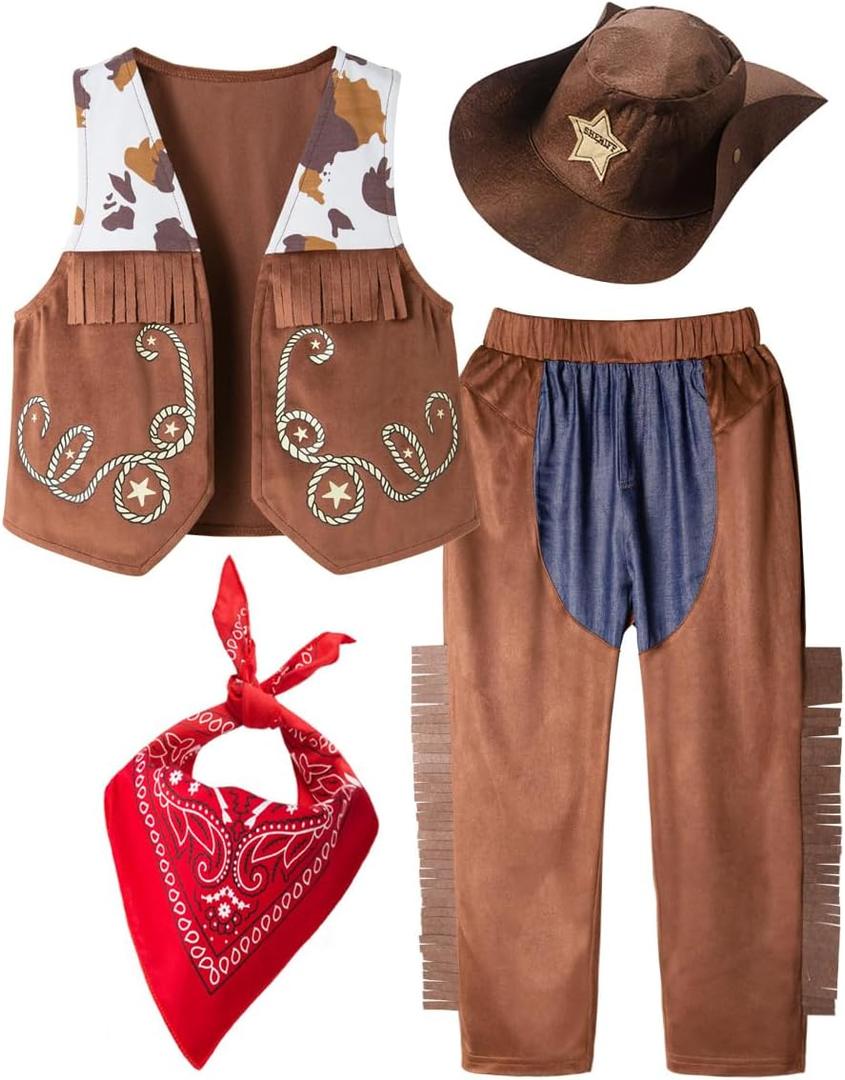 LXKIKMM Kids Western Cowboy Costume Set for Halloween & Party (8-9 Years, Ropes)