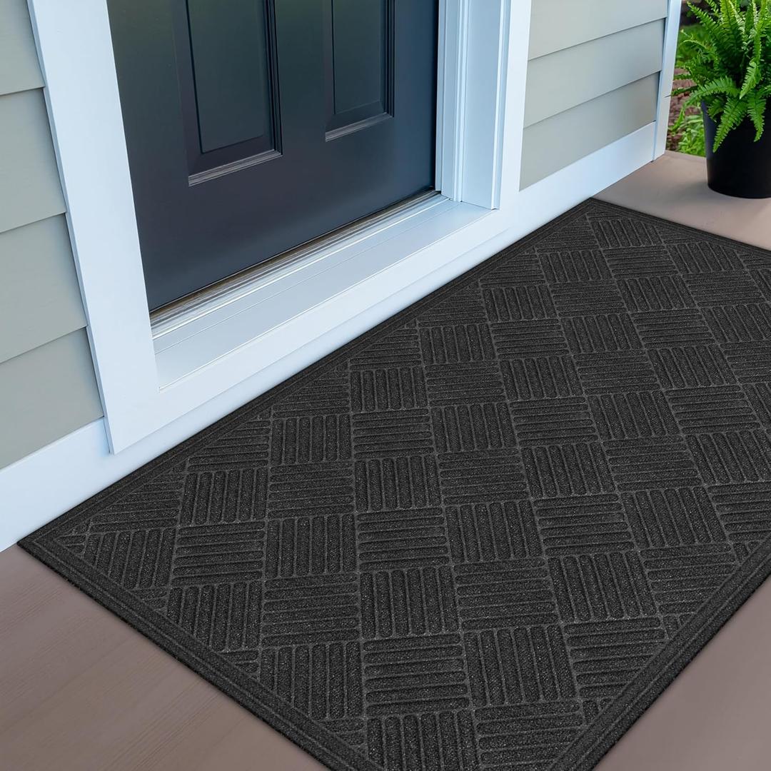 Apache Mills Textures Crosshatch Entrance Mat 2' x 3' Onyx, Synthetic (Black,charcoal)
