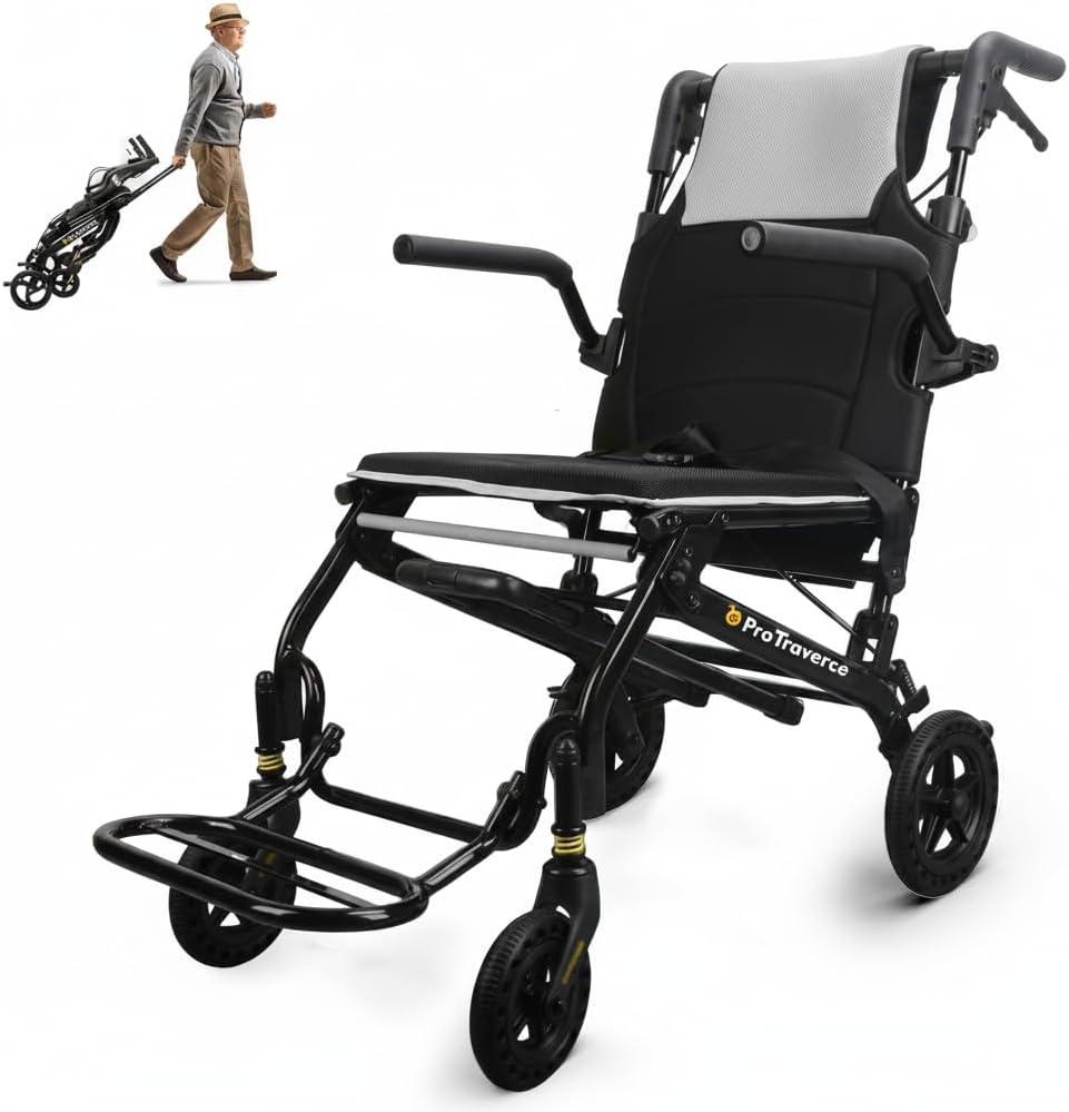 Wheelchairs for Adults –Transport Wheelchair Lightweight Foldable with Telescopic Handle, 18-Inch Seat Width, Portable Travel Wheelchair for Seniors, Supports Up to 350 lbs,Grey