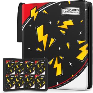 Trading Card Binder 4 Pocket,Card Binder 400 Pockets,Card Book Holder Cards with 50 Removable Sleeves,3-Ring Zip Design MTG/TCG/Sport Collectible Trading Card Albums Gifts for Boys and Girls (Black) (Small)