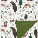 Forest Woods Animal Baby Blankets for Girls Boys 30" x 40", Green Soft Double Layer Minky Blanket with Dotted Fleece Back, Nursery Bed Receiving Quilt for Newborn Infant Toddler Shower Gift