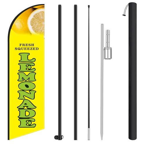 HunnmingRe 11.2 ft Classic Lemonade Feather Flag with Pole - Windless Flag Banner with Ground Stake Outdoor Advertising Banner for Business(1 Pcs, Yellow)