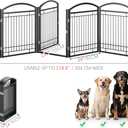 Folding No-Assembly Metal Freestanding Dog Gate with Door Walk Through,32" Height Pet Fence,144" Extra Wide Accordion Puppy Folding Playpen for Doorways,House,Stairs (6 Panels,Black)