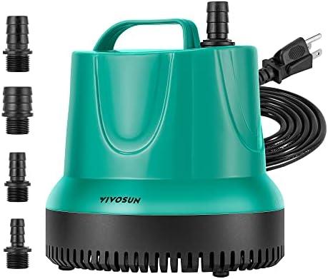 VIVOSUN 850GPH 60W Submersible Pump for Fish Tank, Pond, Aquarium, Hydroponic Systems with 5ft Power Cord and 4 Nozzles Blue