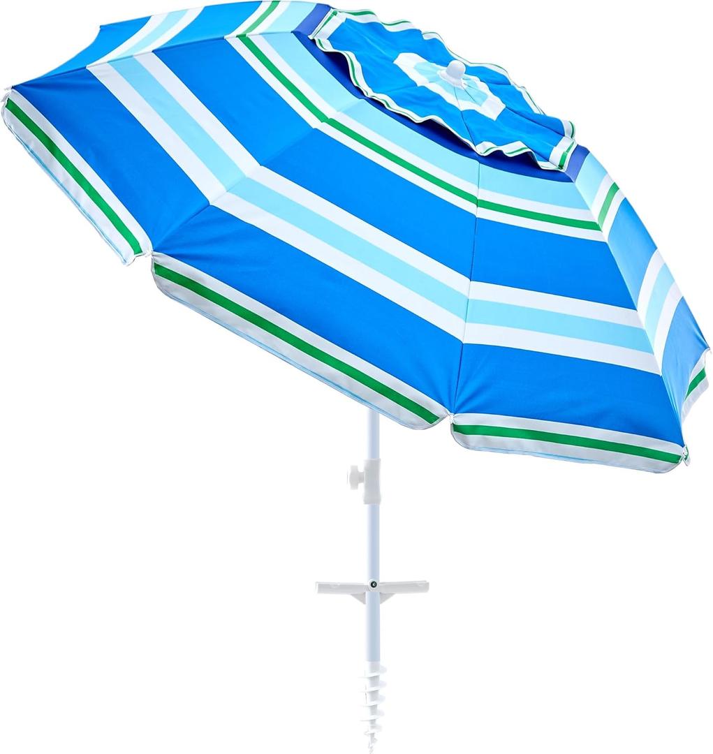 Outdoor Umbrella - Sun Protection, Rain Resistant, Windproof with Manual Open-Close Feature - Ideal for Beach, Camping, and Picnics (Blue White)