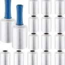 Jutom 16 Pcs Mini Stretch Film Industrial Shrink Wrap Roll Plastic Film for Moving 2 Handles 5" x 1000 ft Pallet Wrap Packaging Self Adhering Shipping for Moving Furniture Packing (Clear,Blue)