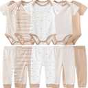 Baby Layette Set Baby Boys' 9-Piece Bodysuits Pants Set Toddler Girl Boy Unisex Baby Gift Sets (0-3 Months, Light Coffee)