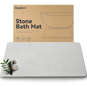 Stone Bath Mat, Dries Quickly, Non-Slip Diatomaceous Earth Bath Mats for Bathroom, Super Absorbent Stone Shower Mat, Easy to Clean, 23.5" x 15.5" Light Gray