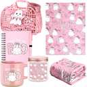 Roshtia 1 Set 7Pcs Christmas Breast Cancer Awareness Gift for Women Breast Cancer is Boo Pink Basket Ribbon Throw Blanket Coffee Mug Candle Jar Journal with Pen Card Pink Ribbon Survivor
