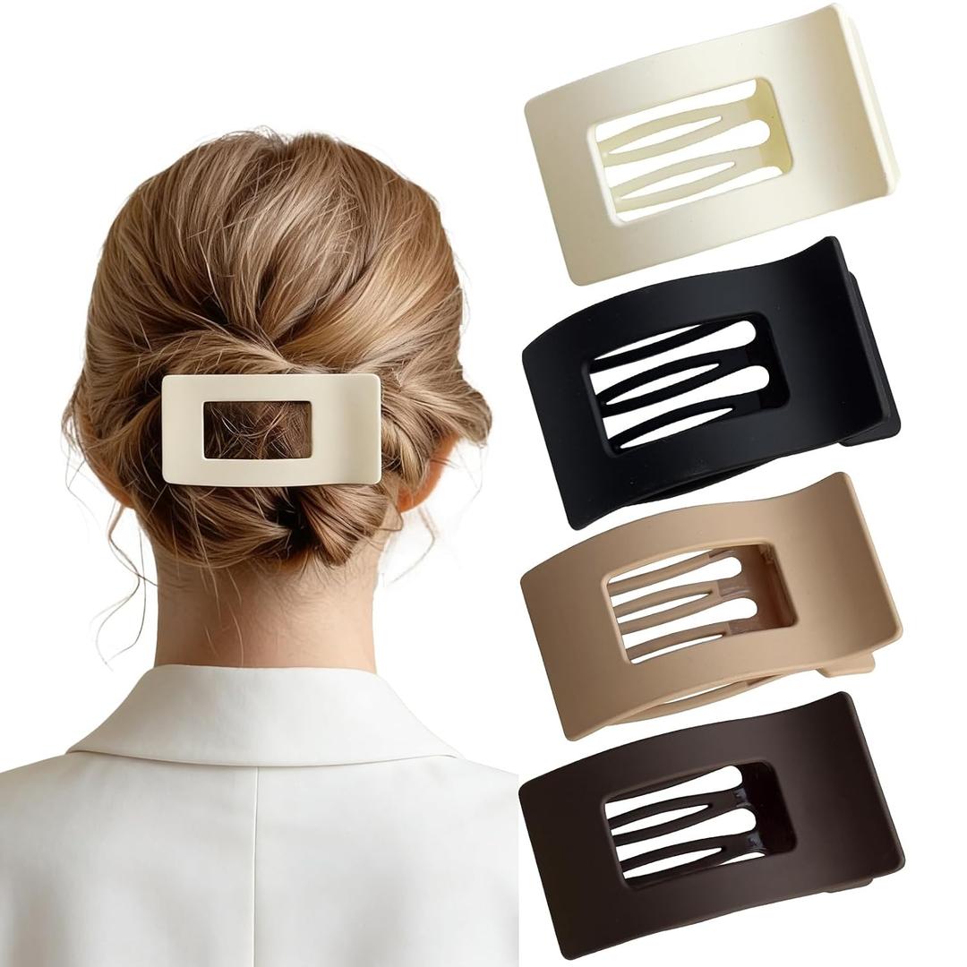 4PCS Flat Hair Clips Matte Non-Slip Claws for Women, Strong Hold Hair Accessories for All Hair Types, Daily Wedding Party Date Beach Use (Style3(Solid))