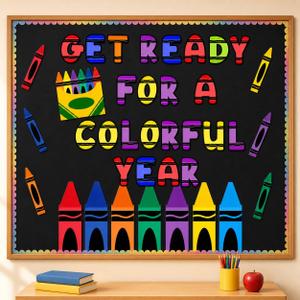 4 x 44 Pcs Crayon Classroom Bulletin Board Decorations Get Ready for Colorful Year Crayon Paper Cutouts for Back to School Classroom Teacher Students Chalkboard Door Wall Decor Supplies